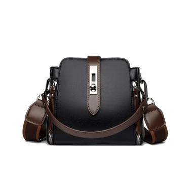 Imagem de CORIOS Bolsa feminina de couro PU elegante bolsa tiracolo feminina à prova d'água com alça superior bolsa carteiro retrô, Preto, Large
