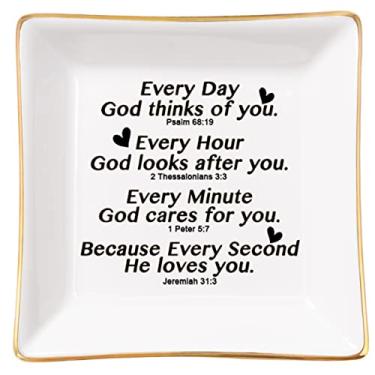 Imagem de Spegiffu Presentes cristãos para mulheres, joias de fé, prato com versículo da Bíblia, presentes religiosos, presentes das escrituras, presentes espirituais para mulheres, homens, amigos, aniversário - a cada segundo Deus Ele te ama