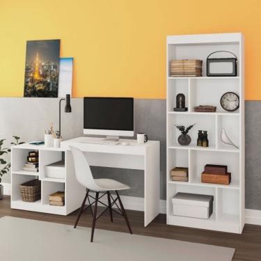 Imagem de Kit 2 Peças Escrivaninha 4 Nichos Estante Livreiro 4 Prateleiras