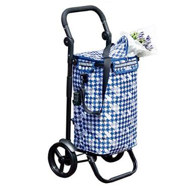 Imagem de YGCBL Carrinho de mão portátil multifuncional, carrinho dobrável de liga de alumínio Oxford, rolamento, roda de borracha, à prova d'água, alça rotativa, antiferrugem, 4 cores, azul-A