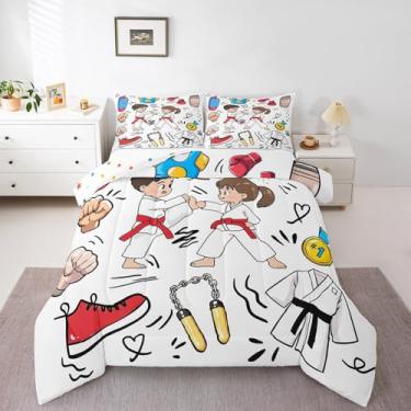 Imagem de Erosebridal Conjunto de edredom de karatê tamanho casal, conjunto de cama estampado com ferramentas de karatê para crianças, meninos, meninas, adolescentes, meninos, meninas e adolescentes, conjunto