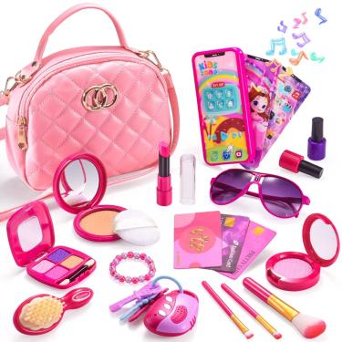 Imagem de Kit de maquiagem wesayee para meninas de 3 a 8 anos com bolsa fingida
