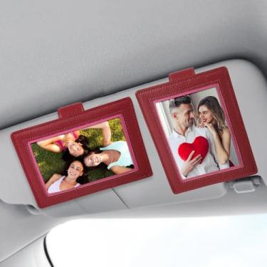 Imagem de KEVANCHO 2 porta-retratos personalizados para viseira de carro, 10 x 15 cm, suporte de couro para foto de carro com clipe removível, moldura magnética para geladeira, acessórios de decoração