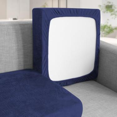 Imagem de Capa de almofada para sofá Jacquard, 1 peça, elástica, assento para cadeira, espreguiçadeira, protetor de sofá secional, lavável, removível, veludo azul, 1 assento, 50,65 cm