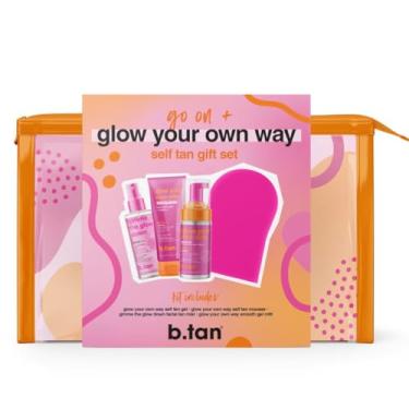 Imagem de B.TAN Kit De Viagem Em Gel Autobronzeador Transparente B.Tan, Conjunto Para Presente Glow Your Own Way - Inclui Mini Mousse Bronzeadora Artificial Escura, Névoa Facial Bronzeadora Gradual, Gel Bronz