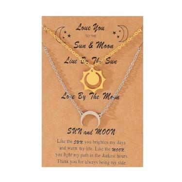 Imagem de Colar Sol e Lua para Casais Dia dos Namorados Casal BFF Colar para 2 Combinações Lua Crescente Sol Aço Inoxidável Colar Joias Presente, Metal, Sem Pedra Preciosa