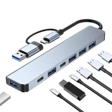 Imagem de Hub USB 7 em 1 com USB 3.0 e Tipo C - Expansão Versátil com 5Gbps - Compatível C/MacBook, PC, Laptops, Pen Drive, Mouse, Teclado - Ideal para Transferência de Dados e Conexão de Múltiplos Dispositivos