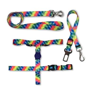 Imagem de Kit Cinto de Segurança + Peitoral H + Guia G Arco-íris