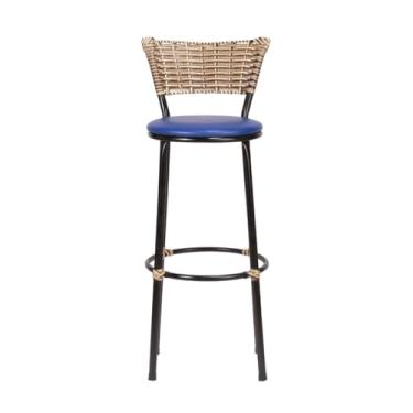 Imagem de Banqueta Alta Fixa Elegante com Encosto Junco Cappuccino Mesclado, Assento Confortável em Corino e Estrutura Preta Ideal para Cozinha Balcão ou Área Gourmet (AZUL)