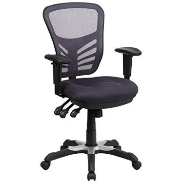Imagem de Flash Furniture Nicholas Cadeira giratória de escritório e jogos no meio das costas, cadeira de escritório de malha ergonômica com suporte lombar ajustável e altura, cinza escuro