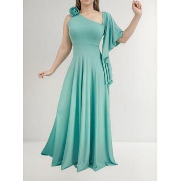 Imagem de Vestido Manga Longo Para Madrinha Casamento Festa Godê Flor - Casual D