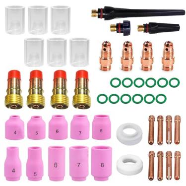 Imagem de Kit de acessórios de tocha de soldagem TIG de 49 peças, kit de copo de vidro para acessórios de soldagem WP-17/18/26, kit de consumíveis, tampa traseira de lente de gás, bocal de tela de vidro com