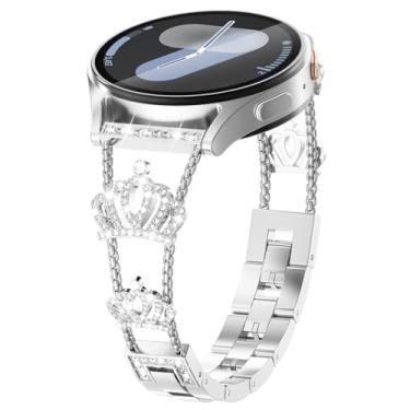 Imagem de Compatível com Samsung Galaxy Watch 7/6/5/4 de 40 mm e 44 mm Watch 6 Classic de 47 mm de 43 mm, Watch 5 Pro de 45 mm, pulseira feminina com design de coroa de diamante brilhante, para Watch 4 Classic