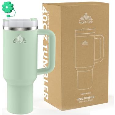 Imagem de Mont-Clair Copo de 1,134 g com canudo e tampa - Caneca de viagem isolada de aço inoxidável com alça - Caneca térmica de viagem para bebidas quentes e frias - fria ou quente por 10 horas - gelada por
