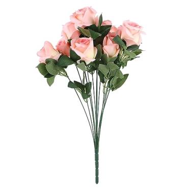 Imagem de Rosas Artificiais, Verdadeira Manutenção de Manutenção Eco, buquê de Flores Artificiais para Decoração Casamento (Rosa)