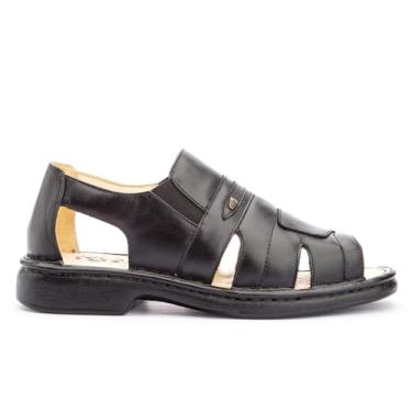 Imagem de Sandália Masculina Ortopédica em Couro Confort Gel com Elástico (Preta, BR, Adulto, Numérico, 37)