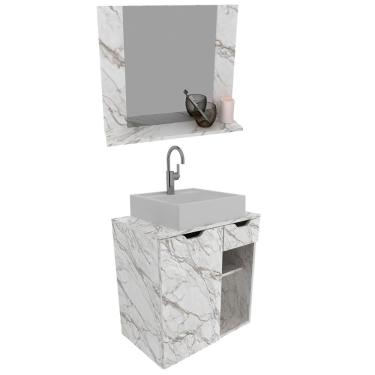 Imagem de Conjunto Para Banheiro Com Cuba E Espelho Marmore Branco