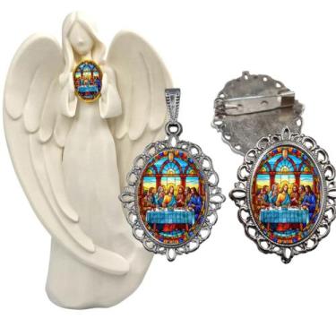 Imagem de Imagem Estatua Santa Ceia Com Relicario Metal Broche Resinado Decoraçã
