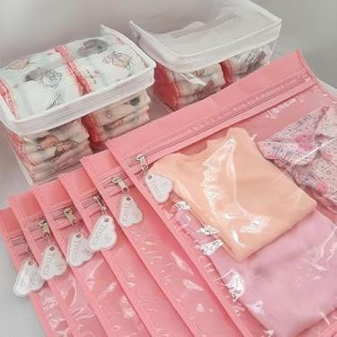 Imagem de Kit 6 Saquinhos Envelopes Organizador 30x30 Mala Maternidade Bebe Gestante TAG + 2 Necessaire Porta Fraldas Remédio. (Rosa)