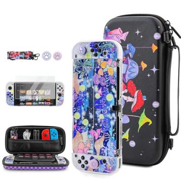 Imagem de FUNDIARY Estojo De Viagem Para Nintendo Switch Oled Com Design Cogumelo, Bolsa Armazenamento Fina E Portátil Preta À Prova Choque, Capa Protetora Encaixável, Protetor Tela, Alça Ombro 2 Protetores P