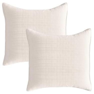 Imagem de Sanracie Fronhas 100% algodão Euro 66.0 cm x 66.0 cm, trigo colorido fecho de zíper fronhas acolchoadas sólidas simples capas de cama macias 2 peças