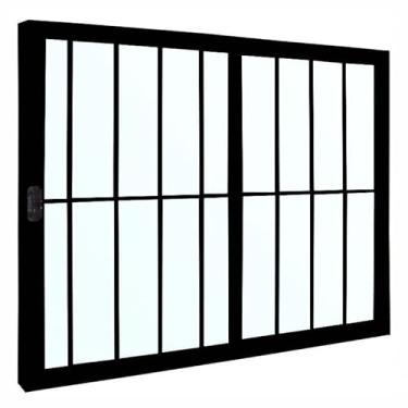 Imagem de Janela 2 folhas 1,00x1,00 com grade no alumínio preto