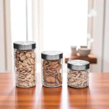 Imagem de Jogo 3 Potes de Mantimentos em Vidro Com Tampa em Inox FRATELLI