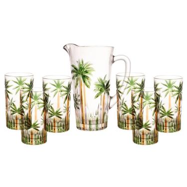Imagem de Conjunto Jarra Com 6 Copos De Cristal Palm Tree Handpaint - Wolff