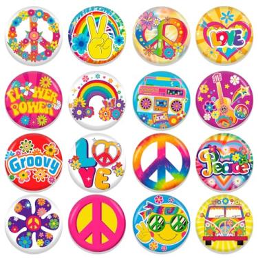 Imagem de HOWAF 16 peças acessórios hippie botão de crachá de alfinete, hippie boho sinal de paz flor power pins distintivos hippie fantasia para roupas e bolsas festa descolada, decorações de festa hippie dos