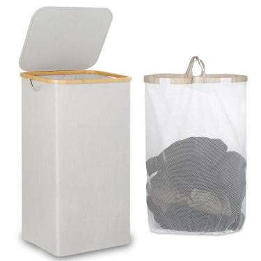 Imagem de Cesto de roupa suja IeGrow com tampa 110L cinza claro