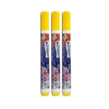 Imagem de Caneta Para Tecido Acrilpen 3 Unidade - Acrilex - Pintura Permanente e Personalização É Ideal Para Personalizar E Detalhar Seus Projetos De Tecido Com Precisão E Durabilidade (505 Amarelo Ouro)