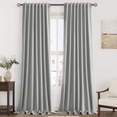 Imagem de Cortinas blackout de linho carvão 246 cm de comprimento com aba traseira refletora de calor, cortina bloqueadora de luz completa, 2 painéis para janela do quarto, cortinas longas texturizadas com