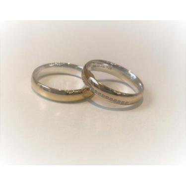 Imagem de Par de Aliança Para Casamento de Ouro Com Prata - Ouro 18k, Dourado