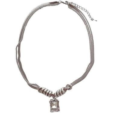 Imagem de DIAMANTIO Colar de corrente multicamadas vintage banhado a ouro 18K com pingente de moldura de cristal retrô – Joias estilo punk gótico