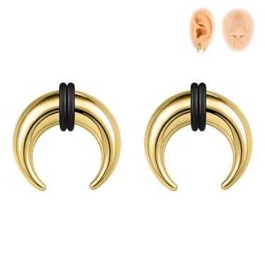 Imagem de 6ixGosh 00G-16G Pincher de septo, anéis de septo de aço inoxidável, piercings de septo, formato C, expansor de orelha para alongamento, furado, dourado/preto/prata, Aço inoxidável, Sem pedras