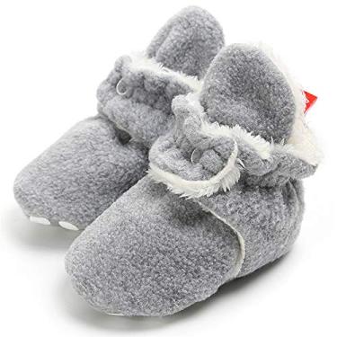 Imagem de Botas de lã para bebês meninos e meninas com sola antiderrapante macia para o inverno aconchegante com pinças que permanecem no lugar, para recém-nascidos, primeiros passos, sapatos para berço, A/Little Gray, 0-6 Months Infant