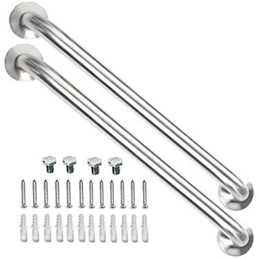 Imagem de Pacote com 2 barras de apoio para chuveiro de 61 cm, iMomwee de aço inoxidável acetinado de níquel escovado, barra de equilíbrio para chuveiro, suporte de trilho de segurança, alça de assistência sênior para idosos para deficientes (3,8 cm de diâmetro)