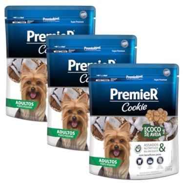 Imagem de Kit 3 Biscoitos Premier Cookie para Cães Adultos Pequenos Sabor Côco e Aveia 3 x 250G