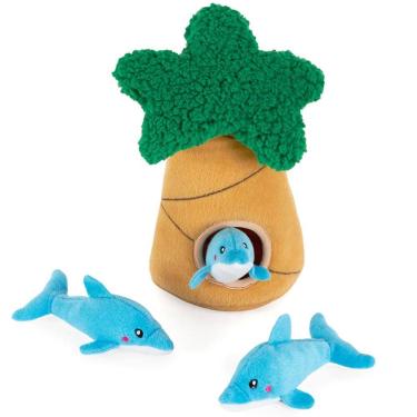 Imagem de Pelúcia Zippypaws Burrow Brinquedo Com Apito Golfinhos na Palmeira Para Cães E Gatos