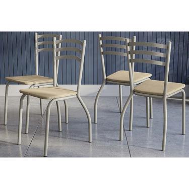 Imagem de Kit 4 Cadeiras de Cozinha Portugal 4C007NK Aço 4 Uni Niquel/Courano Cappuccino - Kappesberg