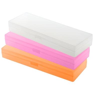 Imagem de ZneOkoay 3 pacotes de estojo de plástico pequeno, caixas transparentes de armazenamento de papelaria com tampa articulada e fecho de pressão para lápis, canetas e giz de cera, material de escritório