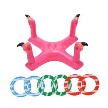 Imagem de YIJU Brinquedo inflável para arremesso de argolas de piscina, jogo flutuante de arremesso de argolas, acessórios premium de fácil armazenamento para, Flamingo