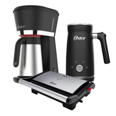 Imagem de Kit Black Inox Oster - Cafeteira - Espumador de Leite - Mini Grill, 22
