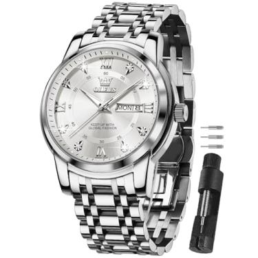 Imagem de OLEVS Relógios Masculinos, Relógio de Rosto Grande para Homens, Aço Inoxidável, Diamante, Analógico de Quartzo, Data, Água Resistente 30M