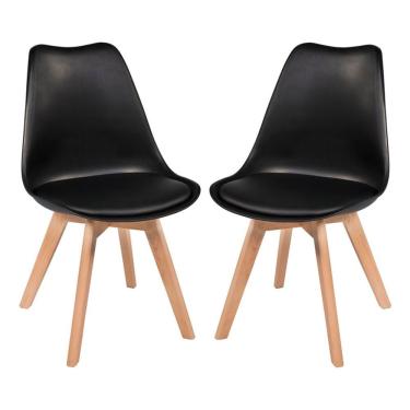 Imagem de Kit C/2 Cadeiras Leda ? Charles Eames, Saarinen Wood Com Almofada Preta