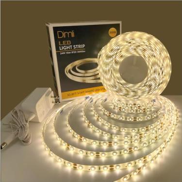 Imagem de YONIKU Fita De Led Branca Quente 32,8 Pés, Suave, 600 Leds, 3000K, À Prova D'Água, Para Quarto, Armários Cozinha, Sala Estar, Adaptador Etl Incluído (Branco Pés)