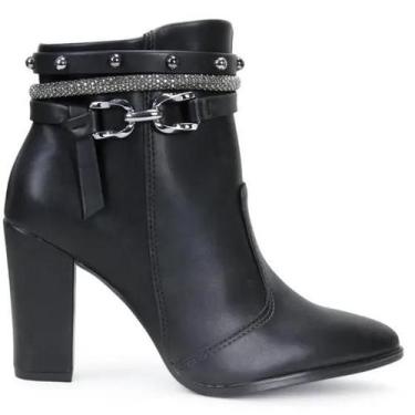 Imagem de Bota Feminina Beira Rio Cano Curto Corrente Tachas Salto Alto Confortá