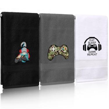 Imagem de SmoothNovelty 3 peças de toalhas de mão para jogos, bordadas, videogame, gnomo, banheiro, conjunto de pratos decorativos para cozinha, banheiro, decoração de quarto de jogador, secagem à mão, limpeza