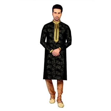 Imagem de Tathastu Pijama kurta masculino de seda - 1951F-56-preto