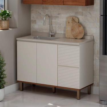 Imagem de Armário Balcão de Pia 120cm com 2 Portas e 3 Gavetas 100% MDF 1550 Aur